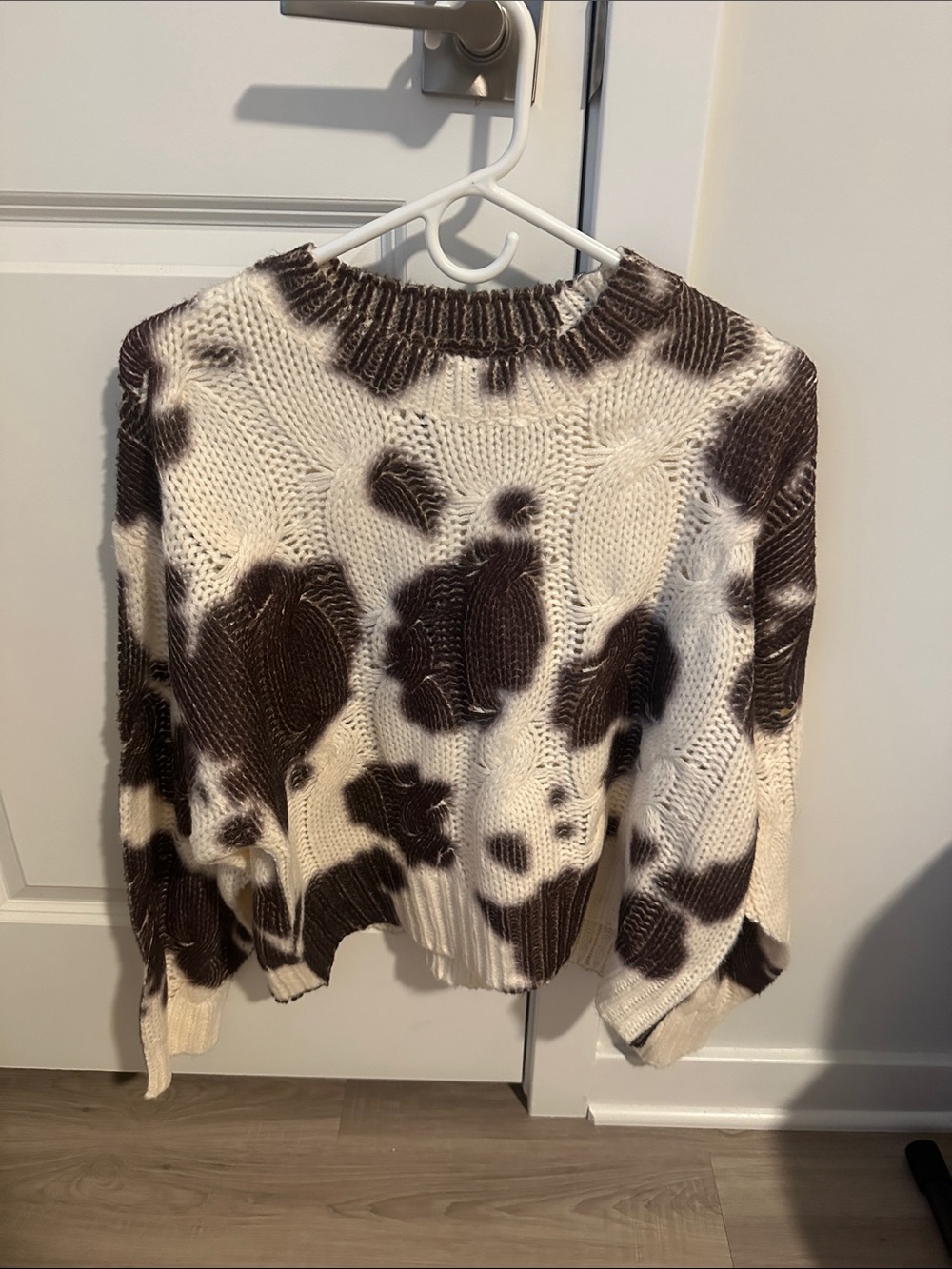 Le Lis Cream & Brown Cow-Spot Crewneck Sweater